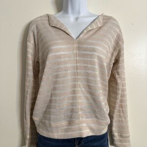 Socialite Beige and White Striped V-Neck Sweater size small